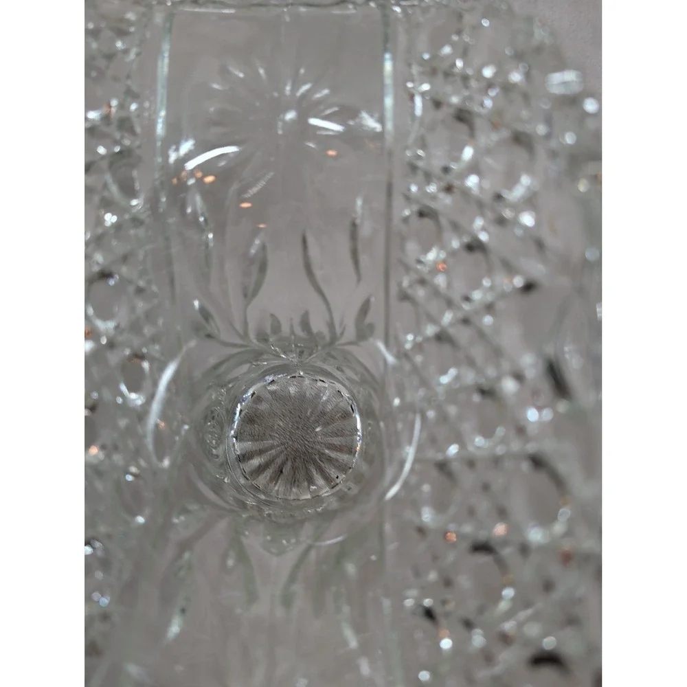 Vintage Clear‎ Cut Glass Basket Starburst Circle Pattern Decorative Centerpiece